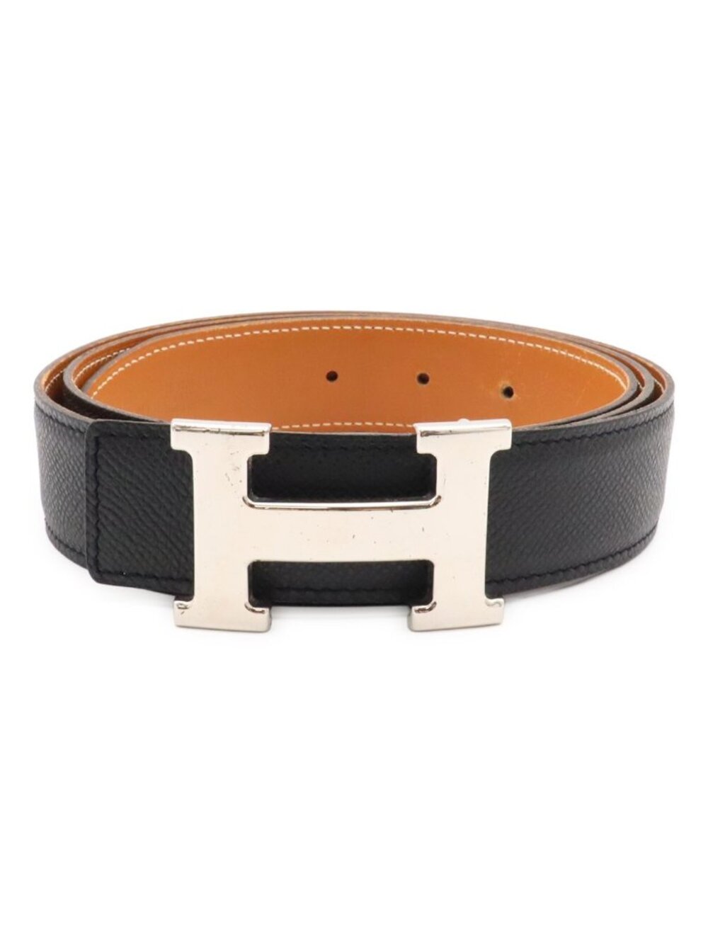 Hermes H Belt H Buckle Reversible Veau Epsom Black Light Brown Silver